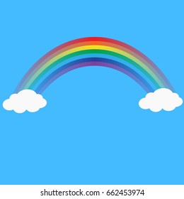 Bright arched rainbow with clouds realistic vector illustration on transparent background