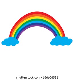 Bright arched rainbow with clouds realistic vector illustration on transparent background