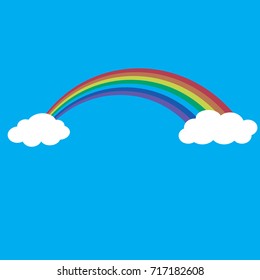 Bright arched rainbow with clouds realistic vector illustration on transparent background
