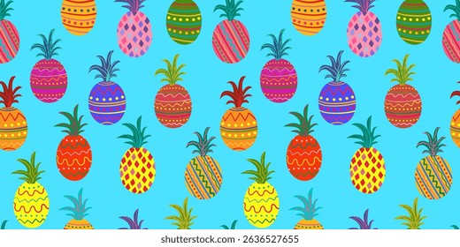 bright art blue tropical seamless pineapple pattern abstract summer painted background exotic fruit design decorative art textile web design