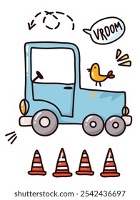 bright art with cute car, vector illustration for childish design, print or postcards