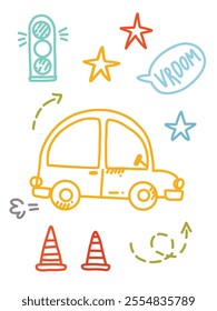 bright art with cute car, vector illustration for childish design, print or postcards