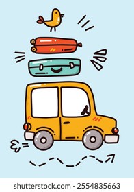 bright art with cute cars, vector illustration for childish design, print or postcards