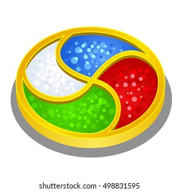 Bright artifact round shape symbolizing the four elements, water, earth, air and fire. Vector illustration.