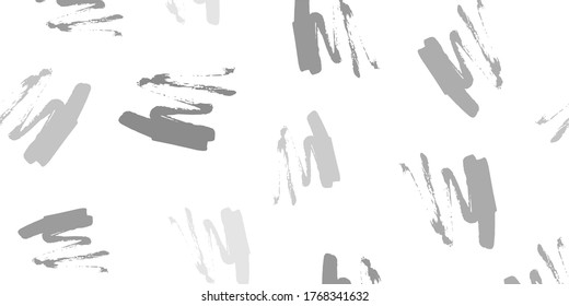 Bright Artistic Pattern. Monochrome Brushed Seamless. Grey Hand Drawn Banner. Black Bright Illustration. White Cool Graffiti. Black Acrylic Wallpaper. Grey Abstract Illustration.