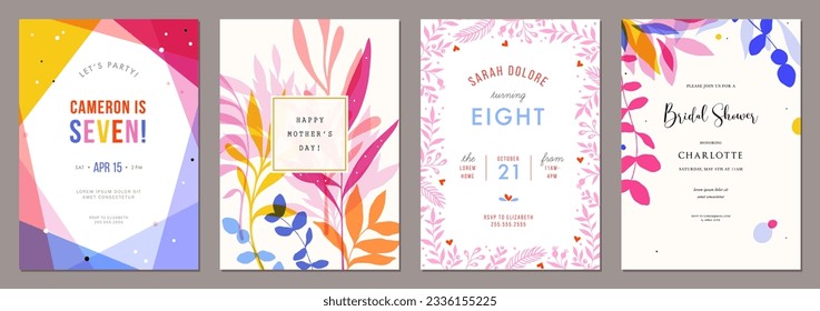 Bright artistic templates with floral elements. For poster, Birthday, Wedding and party invitation, flyer, email header, post in social networks, advertising, events and page cover.