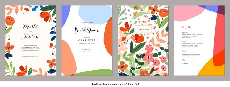 Bright artistic templates with floral elements. For poster, Birthday, Wedding and party invitation, flyer, email header, post in social networks, advertising, events and page cover.