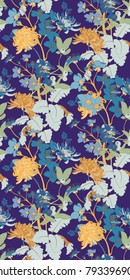 Bright Asian Flower Seamless Vector Pattern