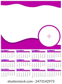 A bright and attractive calendar design template with the characteristic favorite colors of women, for future needs