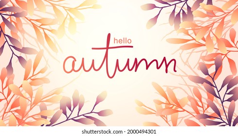 Heller Herbsthintergrund mit handgeschriebenem Titel. Zusammensetzung der Herbstzweige und Blätter. Vektorgrafik
