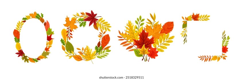 Bright Autumn Foliage and Leaf Decorative Border Vector Set