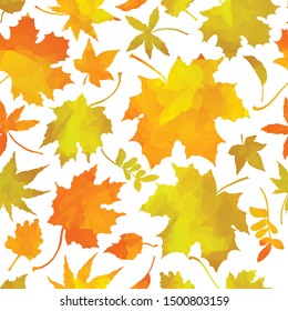 Bright autumn forest leaves seamless pattern, colorful background white isolated