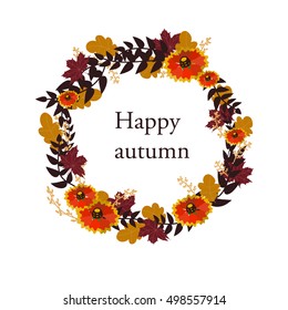 bright autumn garland with leaves and flowers