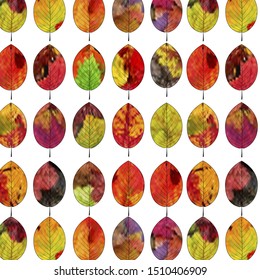 Bright autumn leaves seamless pattern. Brown, red and yellow foliage background vector illustration.