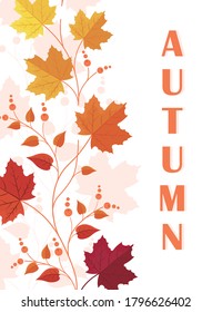 Bright autumn maple leaves. Autumn card with leaves for buying a sale banner poster or leaflet. There are spaces for your text on the white area. Vector