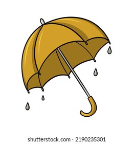 Bright autumn outdoor umbrella with raindrops, vector illustration in cartoon style on a white background