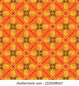 Bright autumn pattern with oak leaves and acorns. Modern geometric background for packaging, textile, fabric, home decor