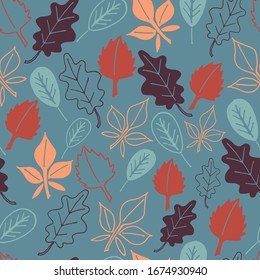 Patrón otoño brillante de varias hojas, el sol, las nubes y los paraguas. Crea una atmósfera de confort y calidez. Estilo Doodle. Apto para imprimir en papel, textiles y decoración.