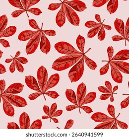 Bright autumn, seamless background with autumn falling leaves. Vector.