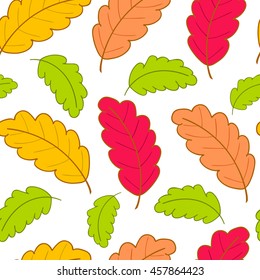 Bright autumn seamless pattern with colorful oak leaves on a white background.Vector illustration.Design for web pages,cloth,textile,wrapping paper,scrapbooking,Wallpapers.