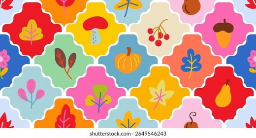 bright autumn seamless pattern with various autumn element, for background, cover. vector illustration eps 10