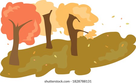 Bright autumn trees are losing their foliage. Vector illustration.