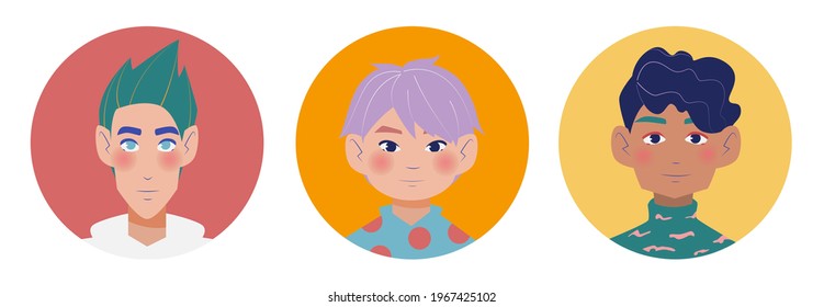 Bright avatars for boys. Flat vector illustration 