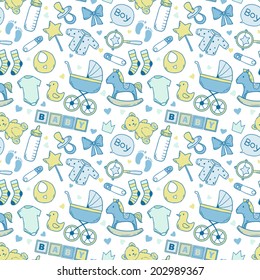 Bright Baby Boy Pattern With Cute Newborn Elements