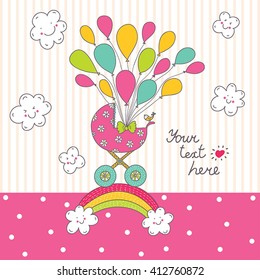 Bright baby girl arrival card shower invitation.
