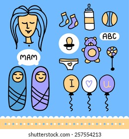 Bright baby illustration with cute newborn elements