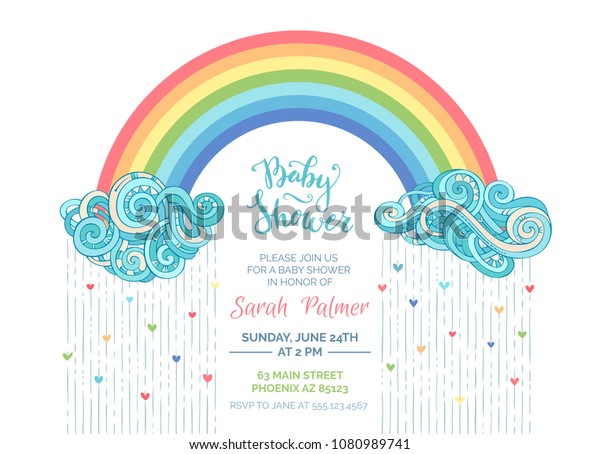 Bright Baby Shower Invitation Clouds Colourful Stok Vektör (Telifsiz ...