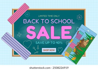 Bright back to school sale banner featuring plasticine art and colorful clay. Ideal for promoting educational supplies and creative products.