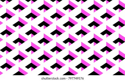 Bright backdrop with geometric shapes in pink and black on the white.