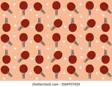 Bright backdrop with a pattern of ping pong rackets and balls