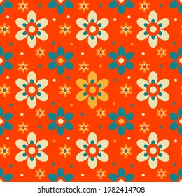 Bright background with abstract flowers on an orange background. Seamless background 