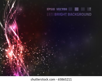 Fundo brilhante com linhas onduladas abstratas e luzes embaçadas. Colorido vermelho e violeta.
