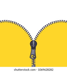 Bright background for advertising leaflets. Open yellow zipper. Isolated on a white background. Banner template an empty space for text, for your projects.