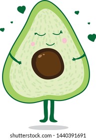 bright background with avocado pattern with a smile and hearts on a beige background