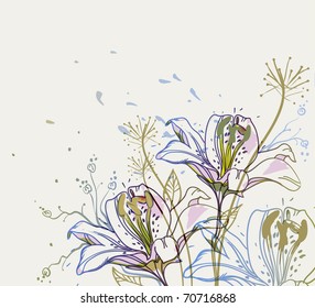 bright background with blooming lilies and plants