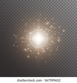 Bright background with bokeh lights. Dust particles on a transparent backdrop. Vector illustration