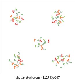 Bright background with cherries and leaves.