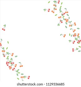 Bright background with cherries and leaves.