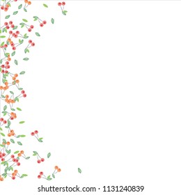 Bright background with cherries and leaves.