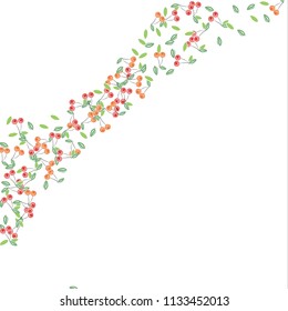 Bright background with cherries and leaves.