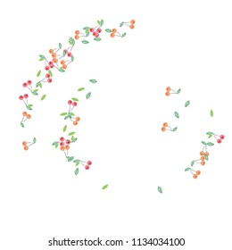 Bright background with cherries and leaves.