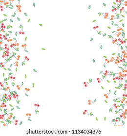 Bright background with cherries and leaves.