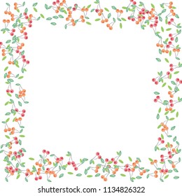 Bright background with cherries and leaves.