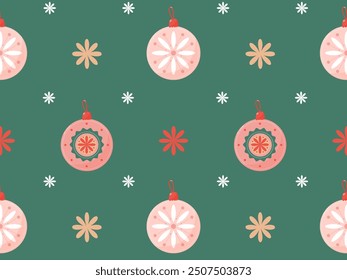 Bright background with Christmas decorations on a green background 