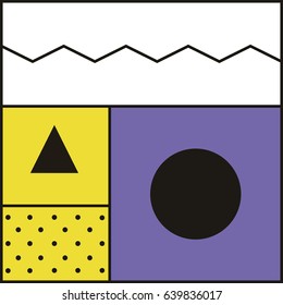Bright background. Colored blocks in the style of Memphis. Fashion 80's 90's. Vector flat geometric abstraction. Illustration for design.