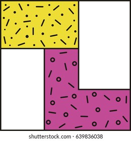 Bright background. Colored blocks in the style of Memphis. Fashion 80's 90's. Vector flat geometric abstraction. Illustration for design.